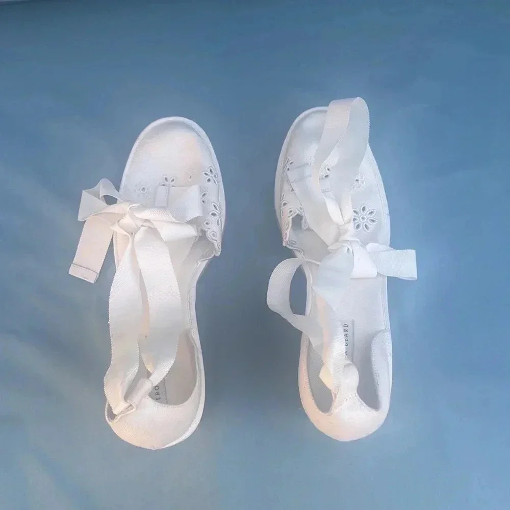 NWOT Veronica Beard Women 11 Soleil Sandal Espadrille White Eyelet Wedge *defect